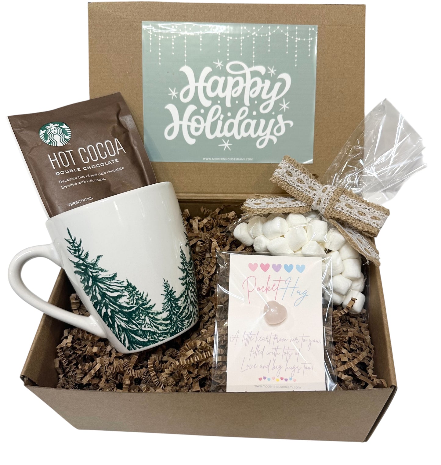 Holiday Hug in a Box Mug Gift Box, Care Package | Hot Cocoa, Marshmallows, Pocket Hug Small Gifts, Thinking of you, Feel Better, Sympathy Thank you
