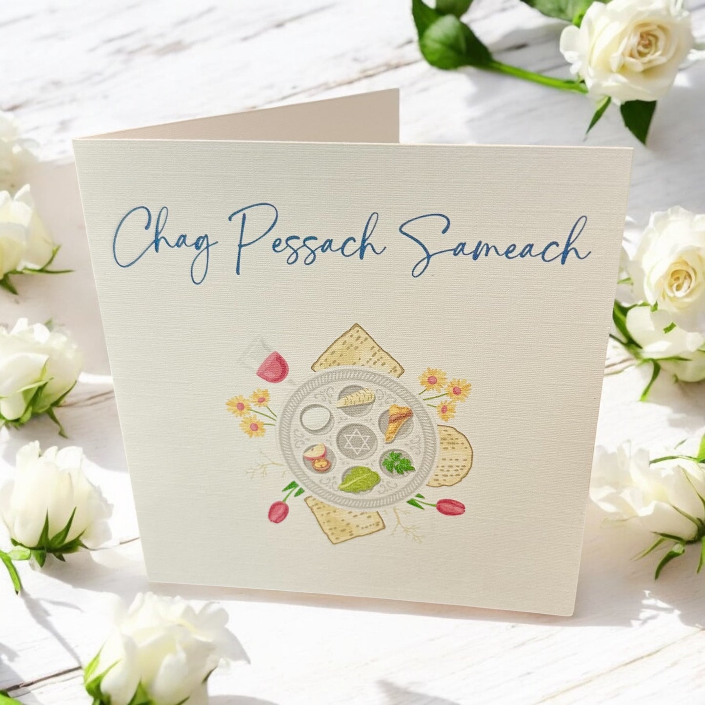 Happy Passover Card – Elegant Folded Holiday Greeting, Jewish Holiday Wishes Cards, Pessach Fine Art Chag Sameach Blessings Seder night gift