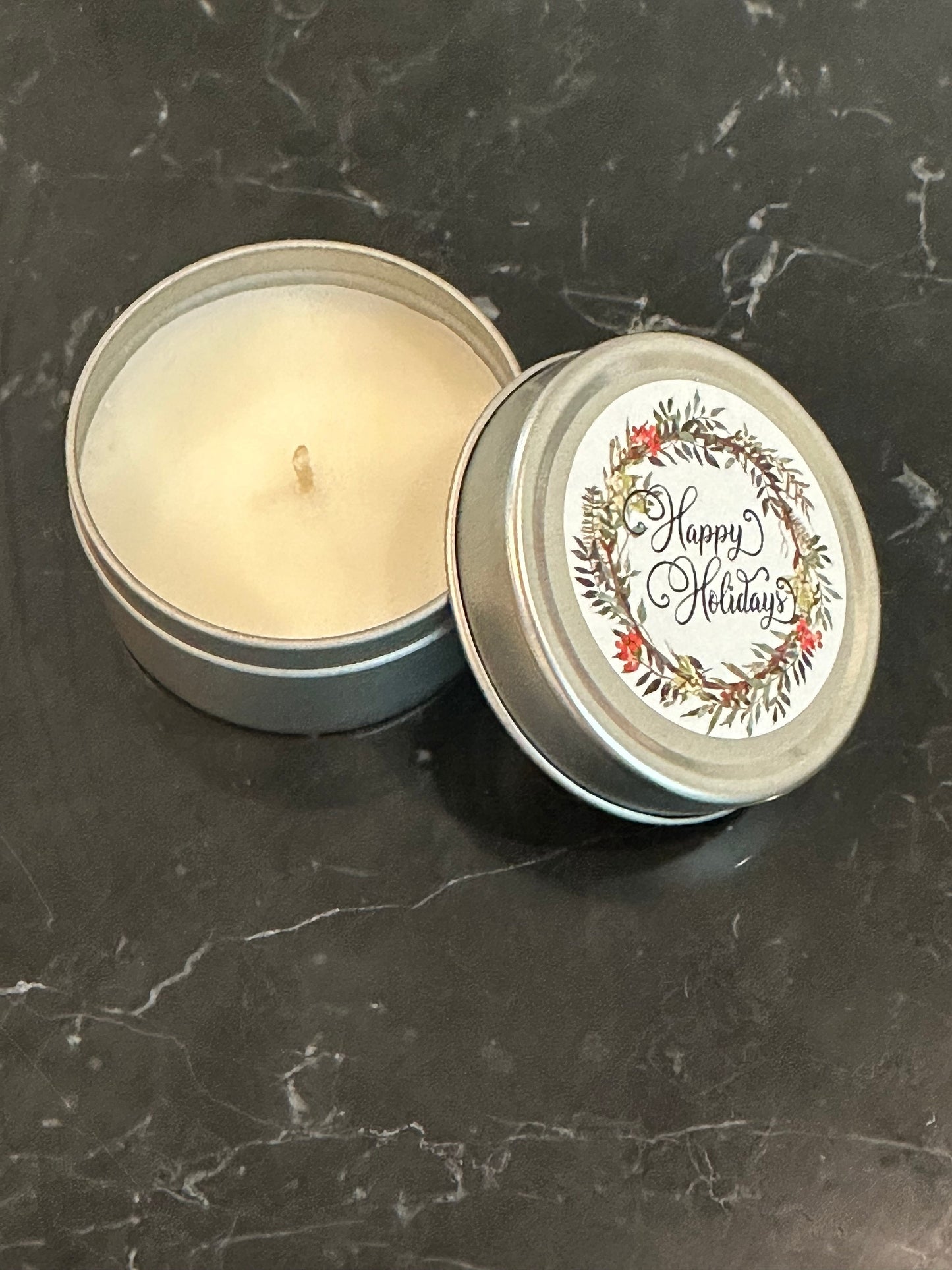 Mini Holiday Christmas Candle Silver Tin, Small Present, Stocking Stuffer, Secret Santa, Company Giveaway, Advent Calendar, Budget Friendly