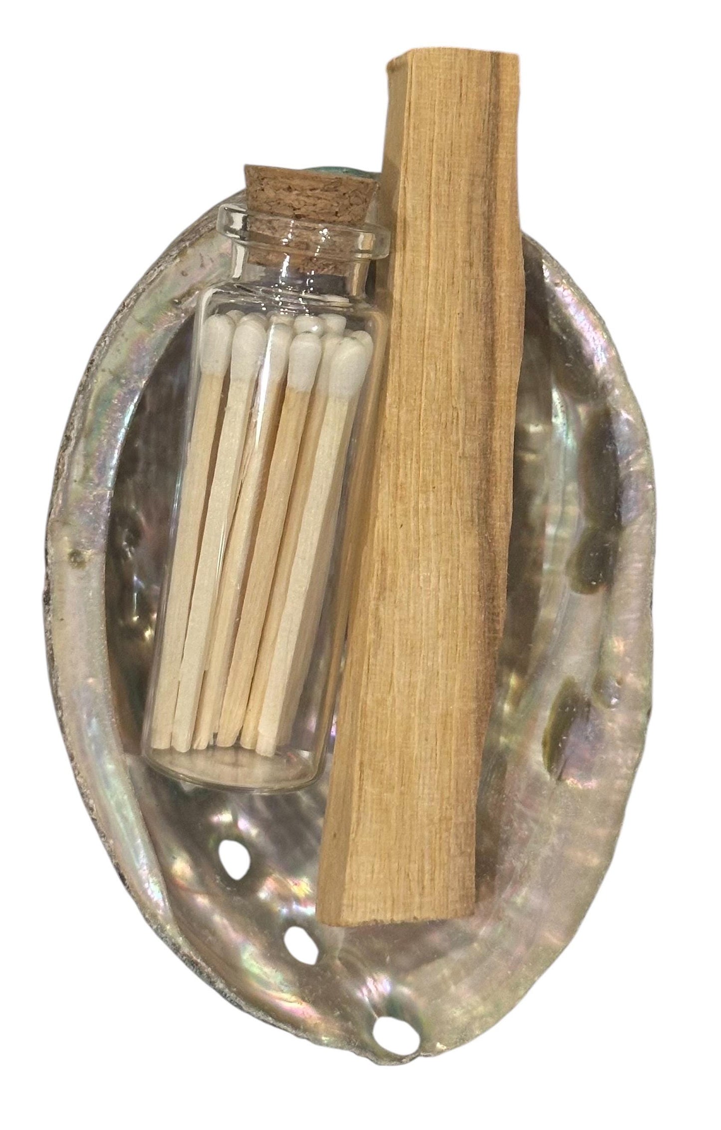 Palo Santo Stick & Large Abalone Shell Set| Natural Smudge Bowl Incense Burner for Sage Cleansing with Mini Matches Glass Jar Spiritual Gift