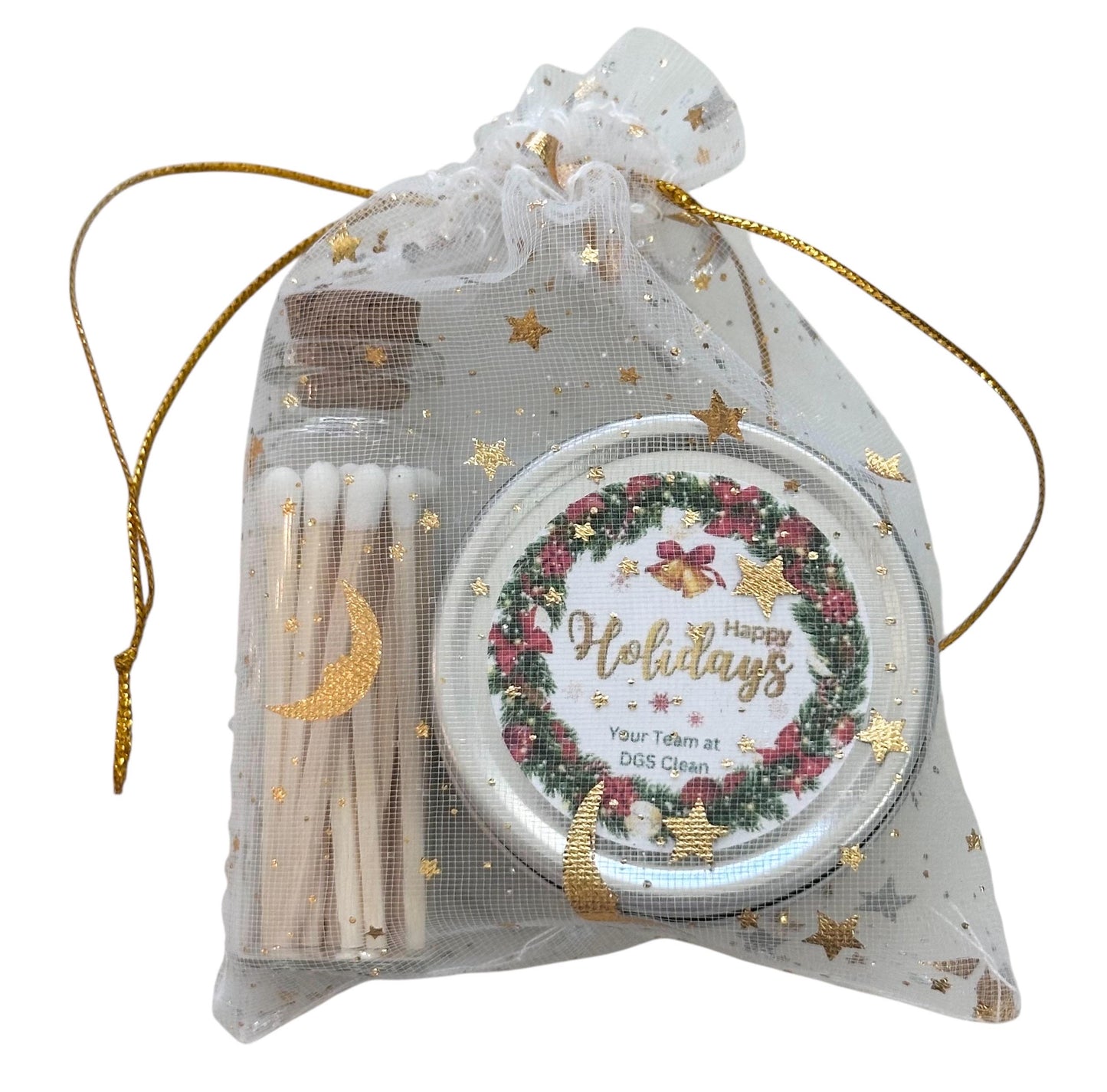 Custom Happy Holiday Tealight Candle Gift Set | Vanilla Scent Small Present Friends, Family Co-worker Gift Company Giveaway Stocking Stuffer