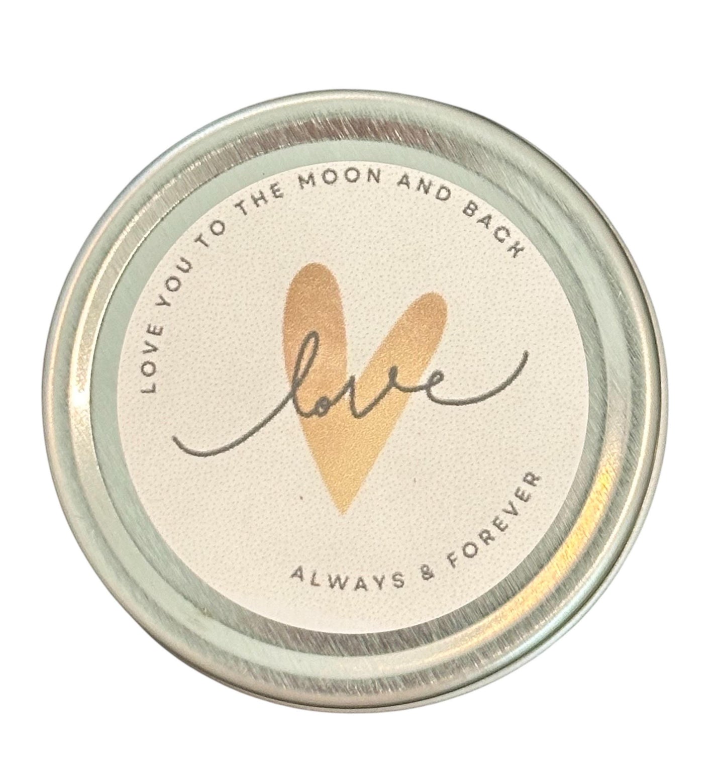 Mini Candle Gift Love you to the moon and back, always and forever | Heart Candle Vanilla Scented Tea Lights in Silver Tin, Small Present