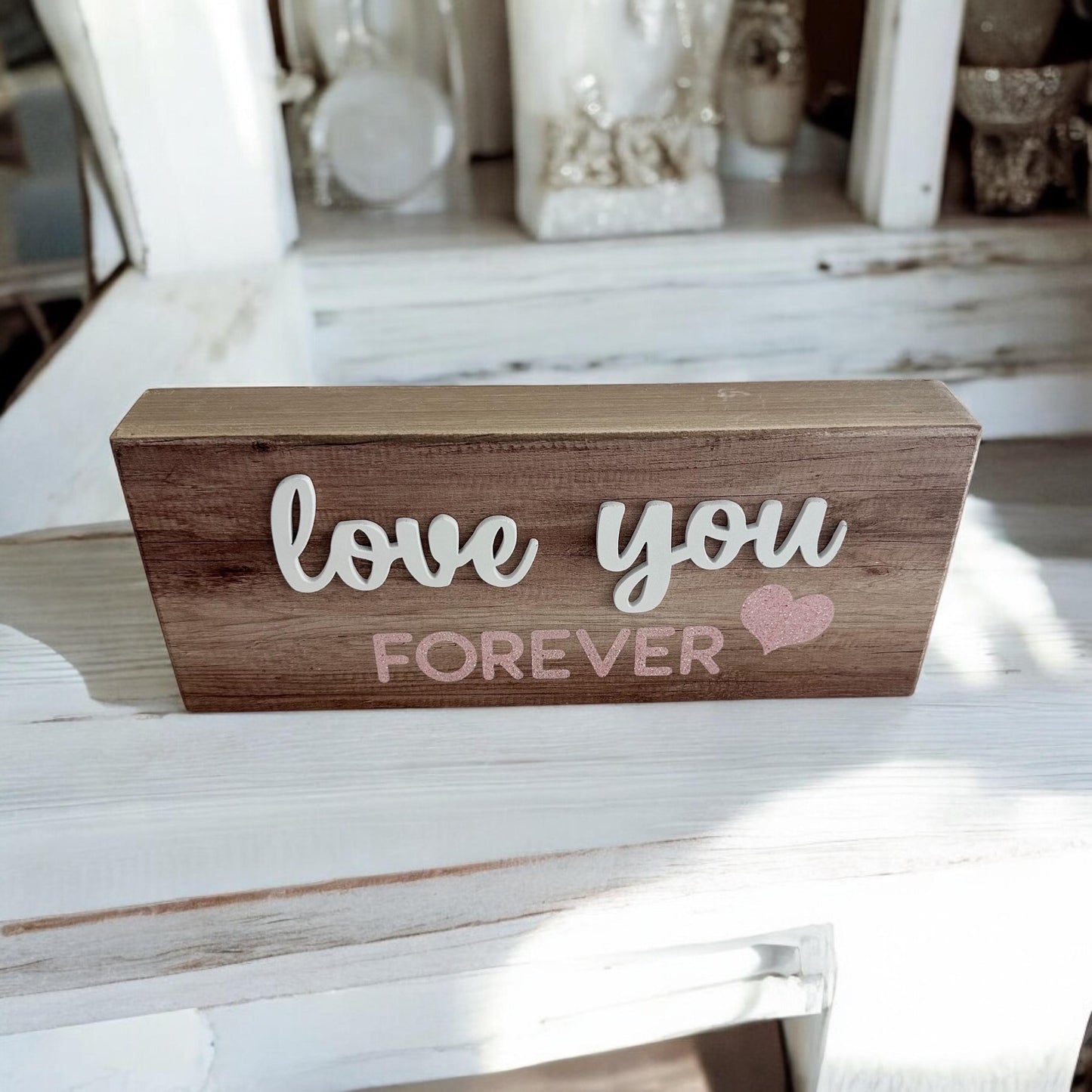 Love you Gift: Handmade Vintage Wooden Sign Love you Forever, Romantic Love Present, Couples Boyfriend Girlfriend Anniversary, Valentine
