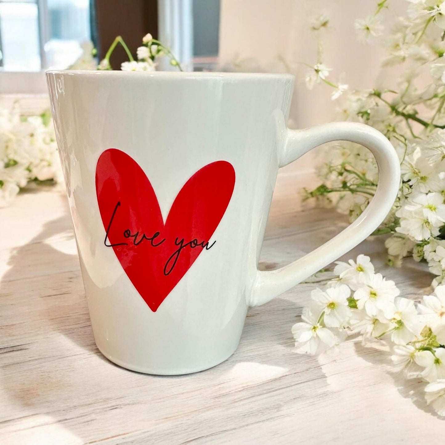Love you Valentines Heart Mug | Unique 12oz Hot Chocolate Coffee Tea, Sending Love, Valentine's Day, Romantic Couples Gift, Friends Present