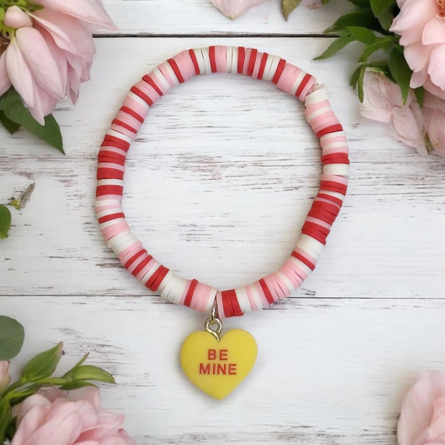 Valentines Day Conversation Heart Bracelet, Love Romantic Present, Charms Valentines Day, Couples Gift Girlfriend Soulmate Pink Red White