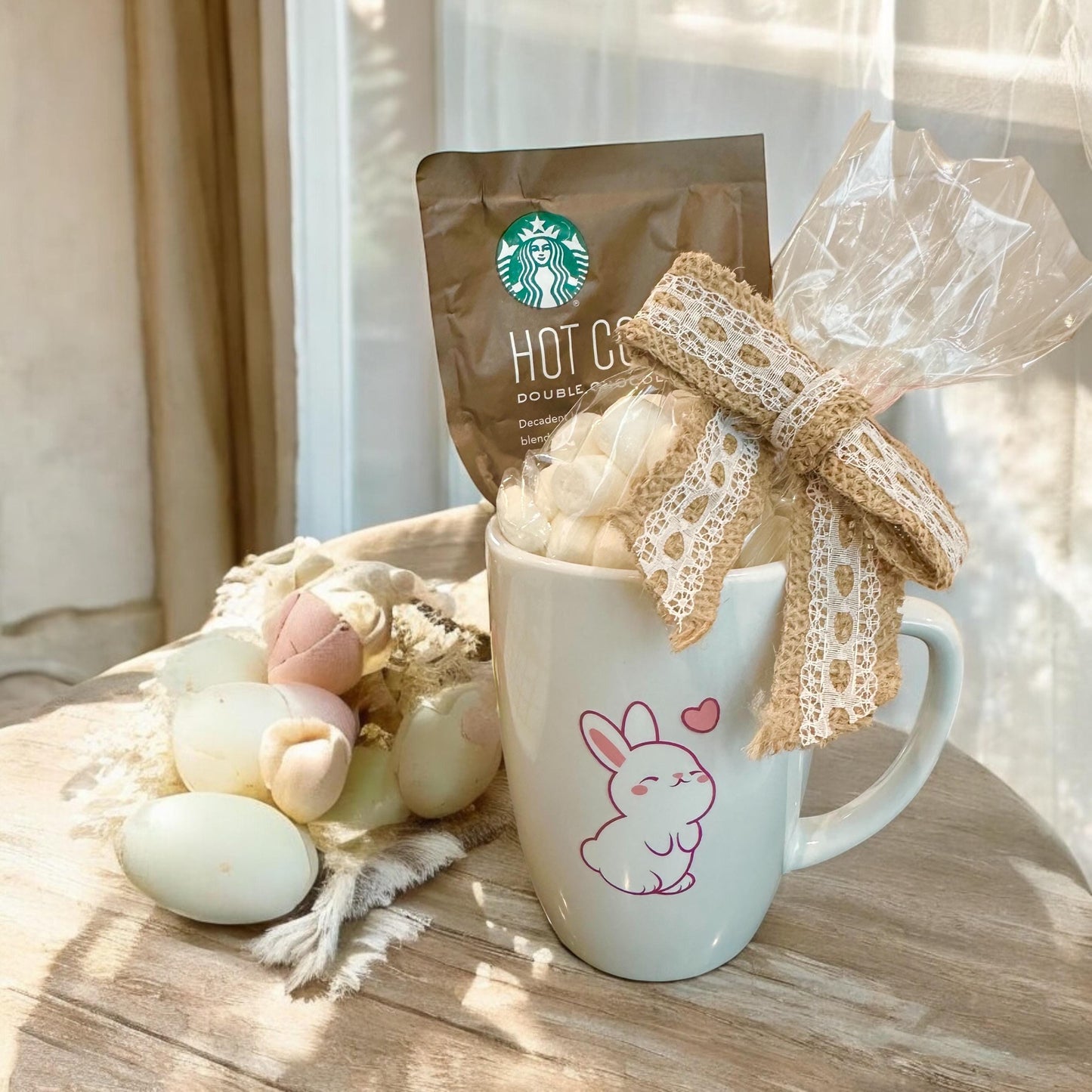 Happy Easter Hug in a Mug Gift Set – Adorable Bunny Mug, Hot Chocolate, Present Care Box | Hot Cocoa & Marshmallows Surprise, Gift all ages