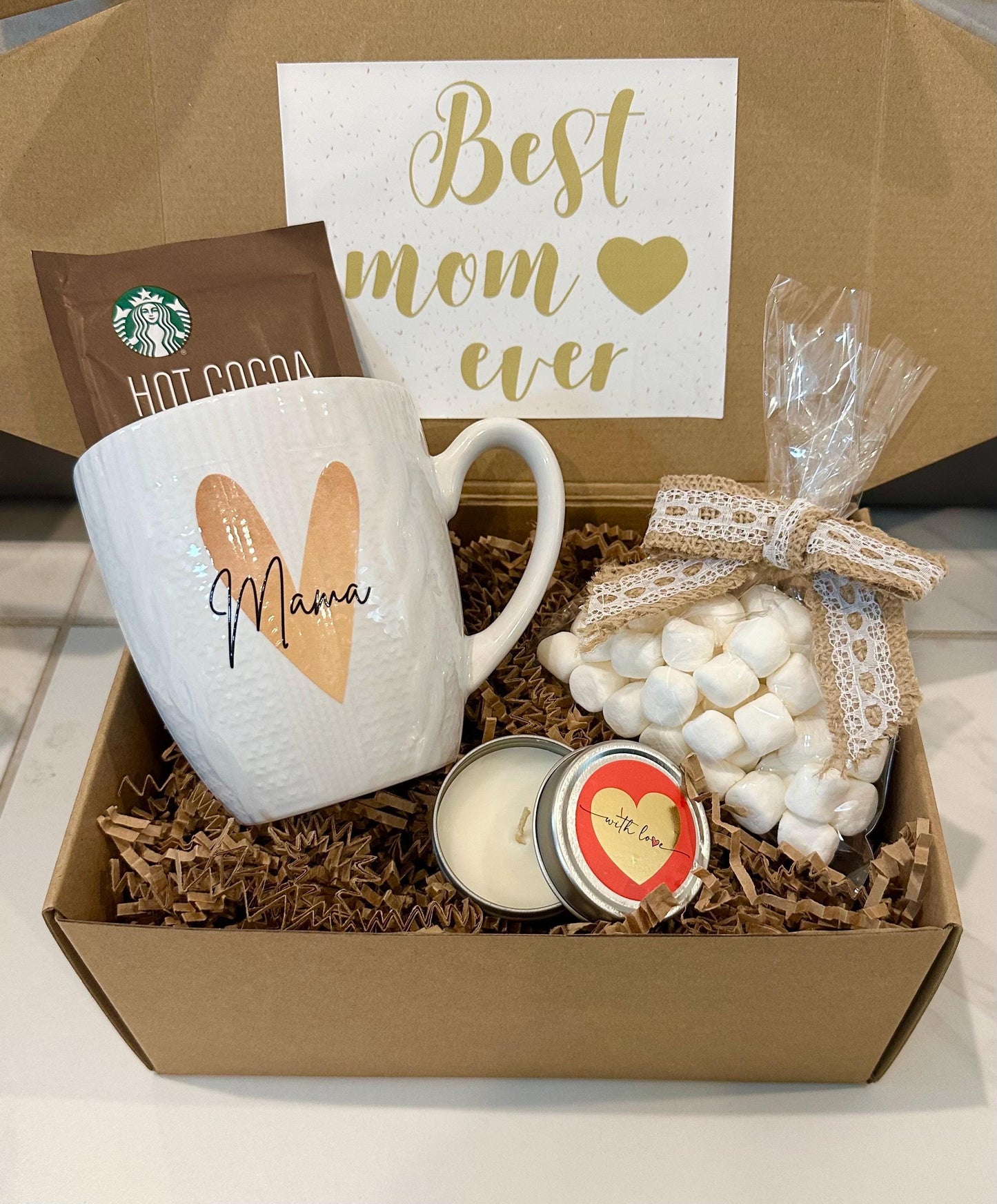 Mother’s Day Gift Box| Unique Mama Ceramic Mug, Hot Cocoa, Marshmallows & Hand Cream | Gift for Mom, New Mom Present, Mama’s Cozy Gift Box