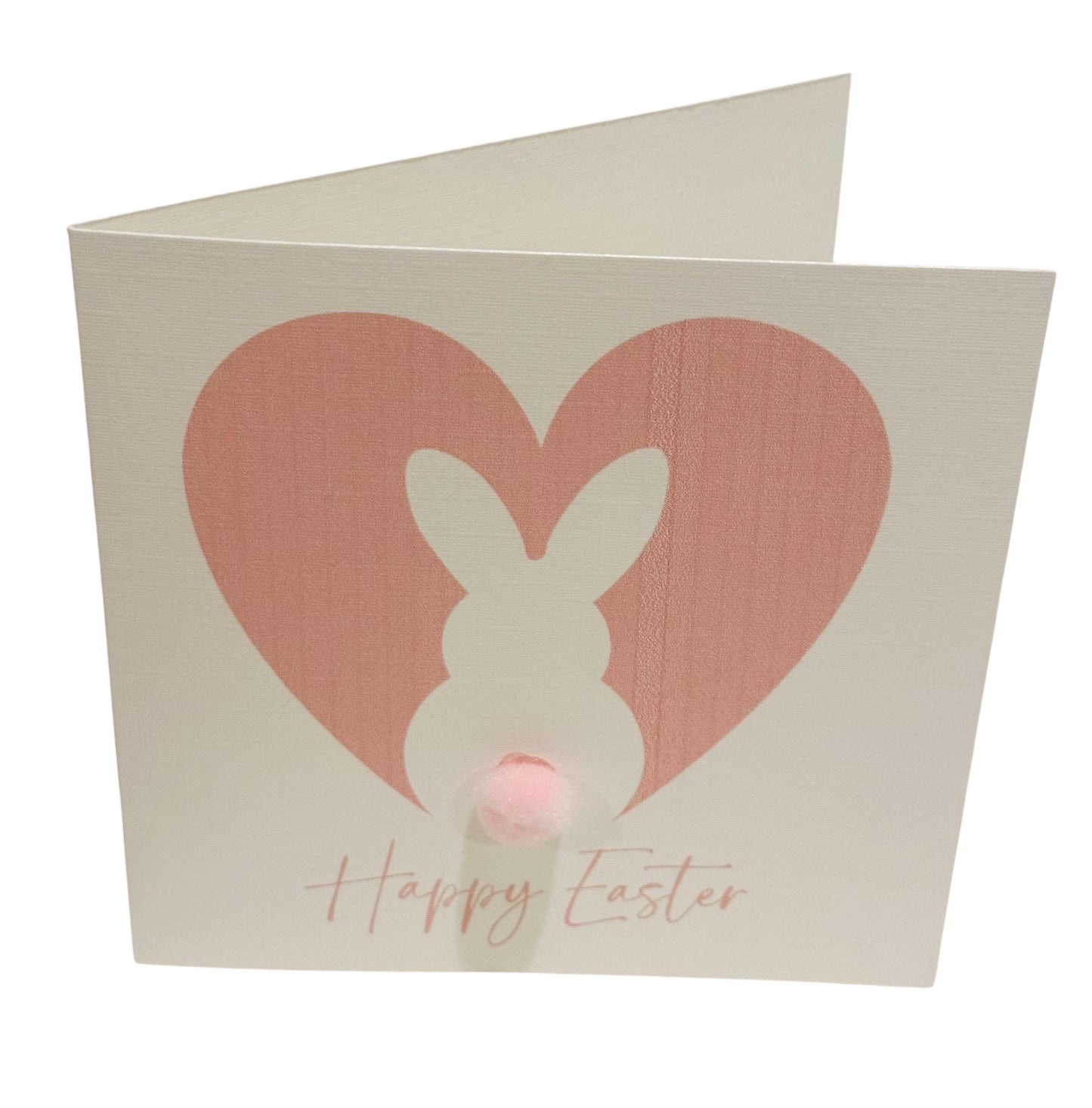 Pink Bunny Easter Card, Spring Greetings, Whimsical, Charming, Baby Bunnies, Holiday Fine Art Folded Cards, Pink Pom Pom Eastern Wishes