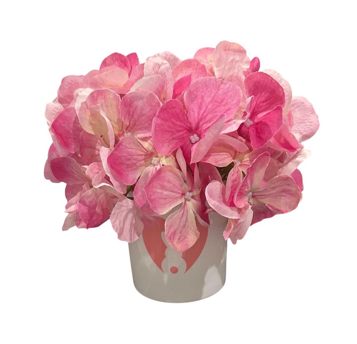 Springtime Easter Bunny Mini Vase Hydrangea Pink– White Glass Cute Spring Brunch Decor Gift, Hostess Present Home Decoration Centerpiece