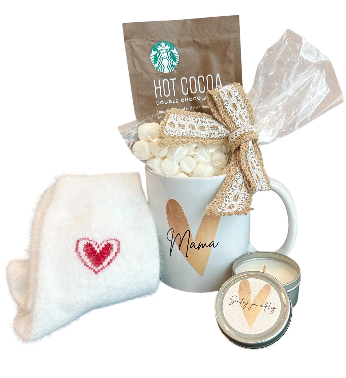 Mom-to-be Gift Box, Pregnancy Hug in a Mug, Crystal Bracelet with Rose Quartz, Mini Candle Blessings & Fuzzy Socks Prenatal for Expecting