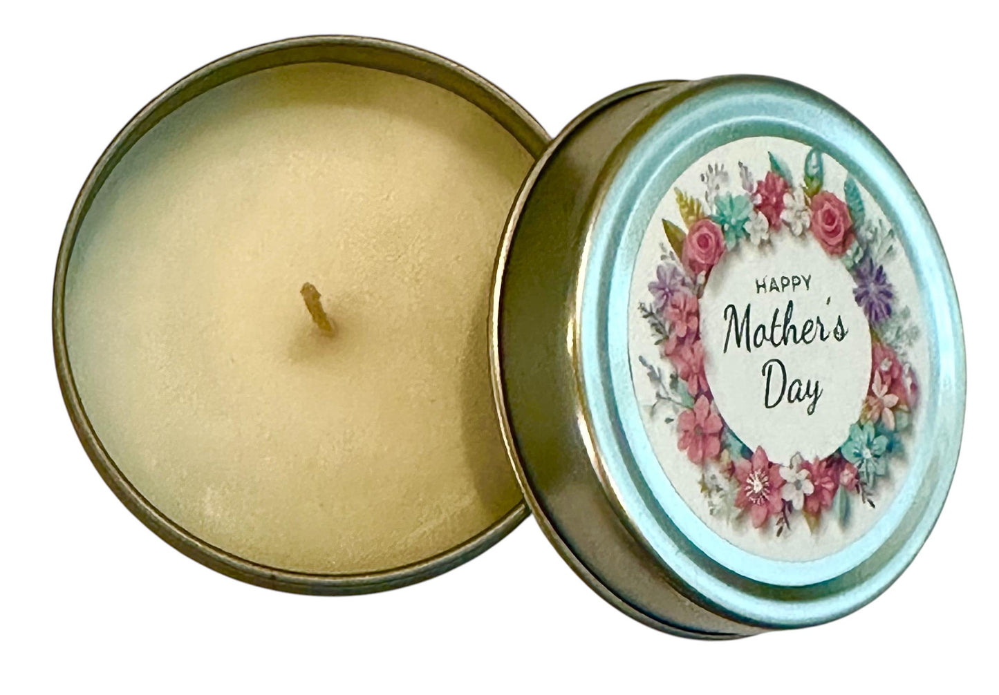 Happy Mother’s Day Tealight Candle Gift | Vanilla Scented Small Present in Silver Tin, Present for Mom, Mum, Custom, Send Love & Joy