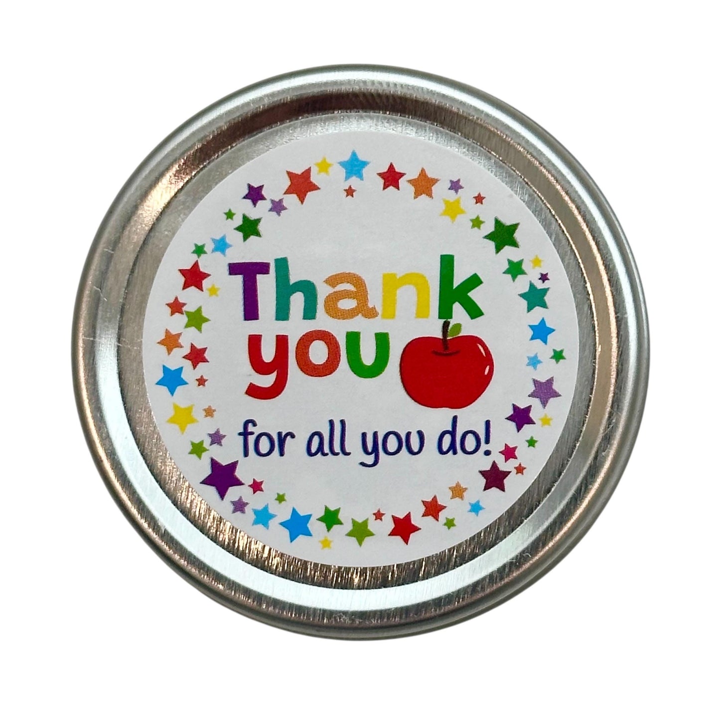 Teacher Appreciation Mini Vanilla Tealight Candle – Silver Tin with Lid, Gift-Ready in Organza Bag. Thank you for End of Year, Tutor, Mentor