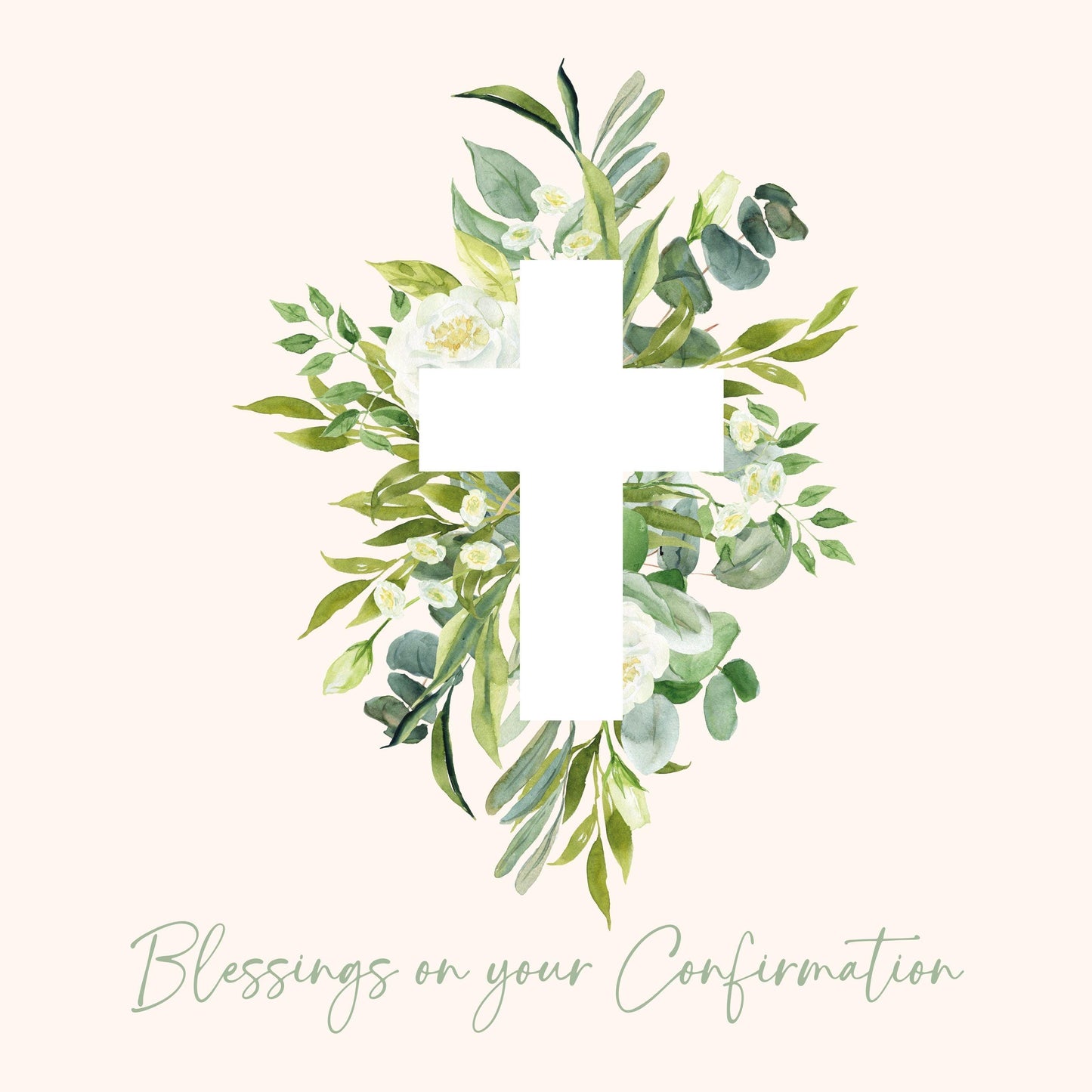 Confirmation Card with Cross and Greenery Floral Design – Religious Blessings Card, Catholic Christian, Faith, Holy Spirit Custom