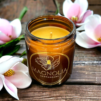 Unscented Organic local Beeswax Candle 8OZ  | Sustainable, Eco-friendly, Non-Toxic and Purifying | Clean | Hypo-allergenic Amber Jar Candle| Handpoured