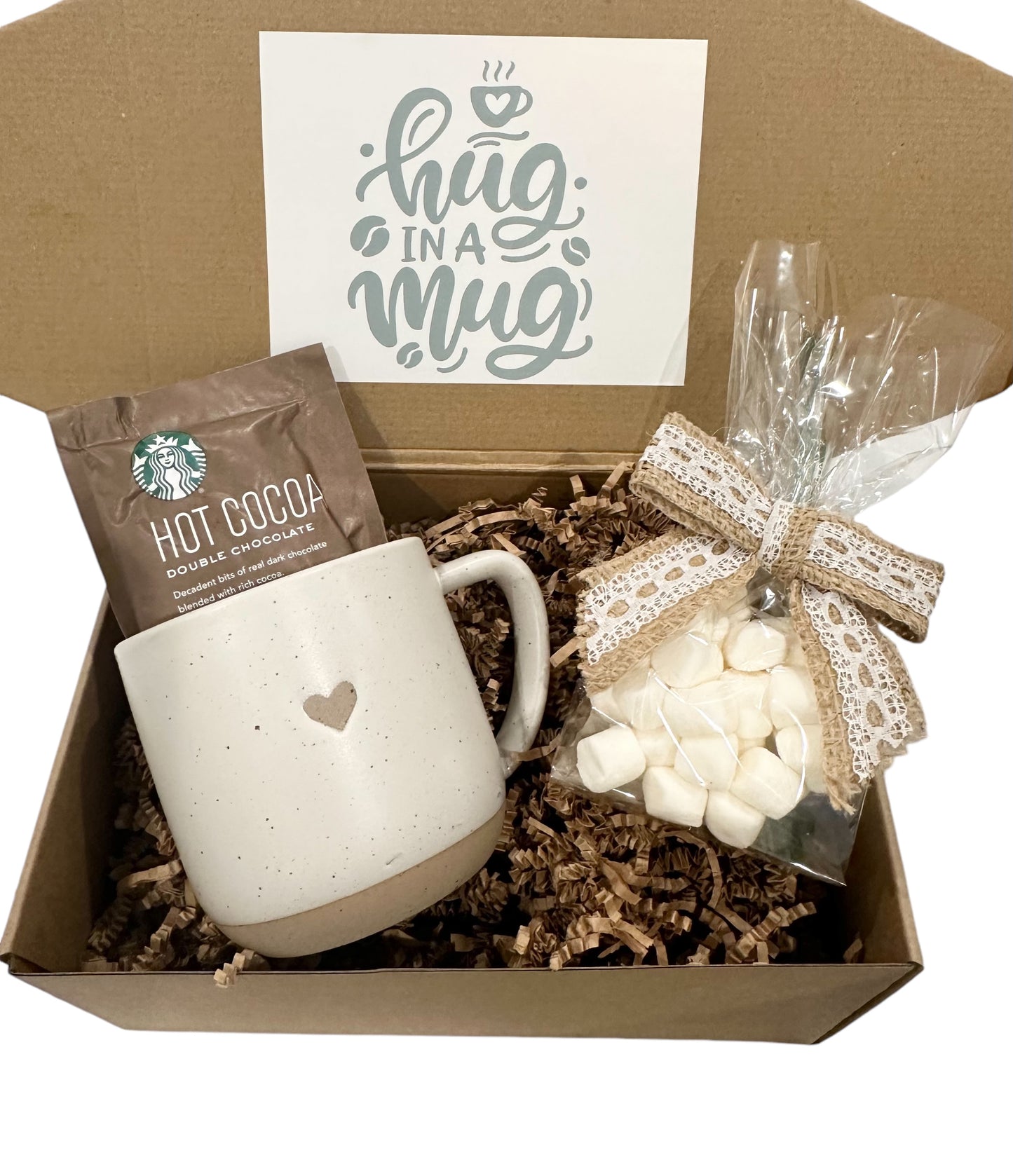 Hug in a Mug Gift Box Small | Hot Cocoa & Marshmallows Surprise, Holiday Wishes, Thank You, Thinking of You, Feel Better, Customized