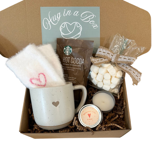 Hug in a Mug Gift Box | Hot Cocoa, Marshmallow, cozy socks, Pocket Hug, Holiday Wishes, Thank You, Thinking of You, Feel Better, Customized