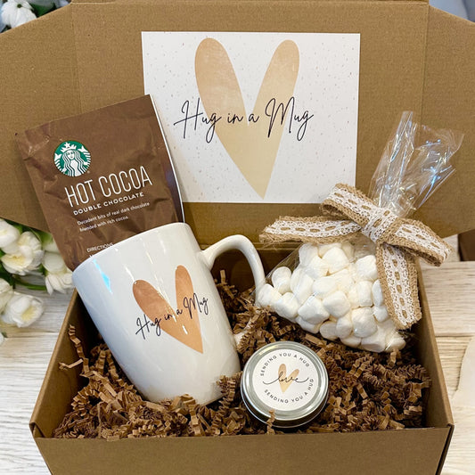 Hug in a Mug Gift Box Small | Hot Cocoa & Marshmallows Surprise, Holiday Wishes, Thank You, Thinking of You, Feel Better, Customized