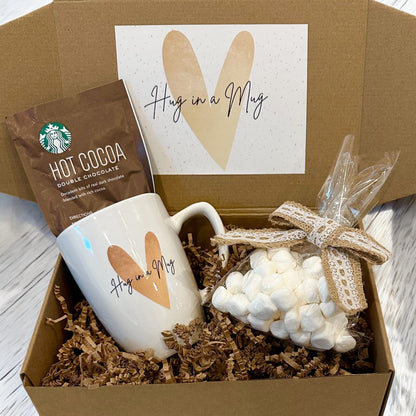 Hug in a Mug Gift Box Small | Hot Cocoa & Marshmallows Surprise, Holiday Wishes, Thank You, Thinking of You, Feel Better, Customized