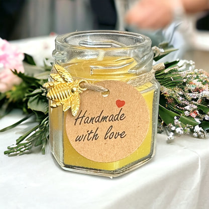 Custom Mini Candle Organic Beeswax Aromatherapy Scented Jar Candle Handpoured | Tiny 1.5oz Glass Jar Giveaway Favor
