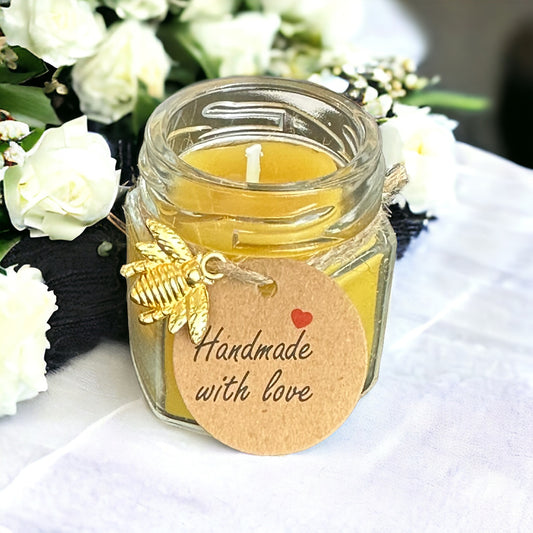 Custom Mini Candle Organic Beeswax Aromatherapy Scented Jar Candle Handpoured | Tiny 1.5oz Glass Jar Giveaway Favor