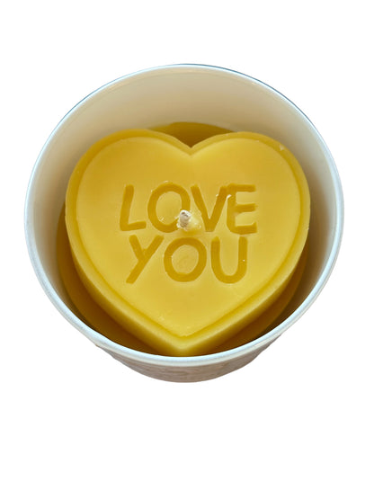 Love You Unscented Organic Beeswax Aromatherapy Heart Gift Candle Jar 8OZ |  Sweet Honey Scent White Glass, for her and him,  Non-toxic