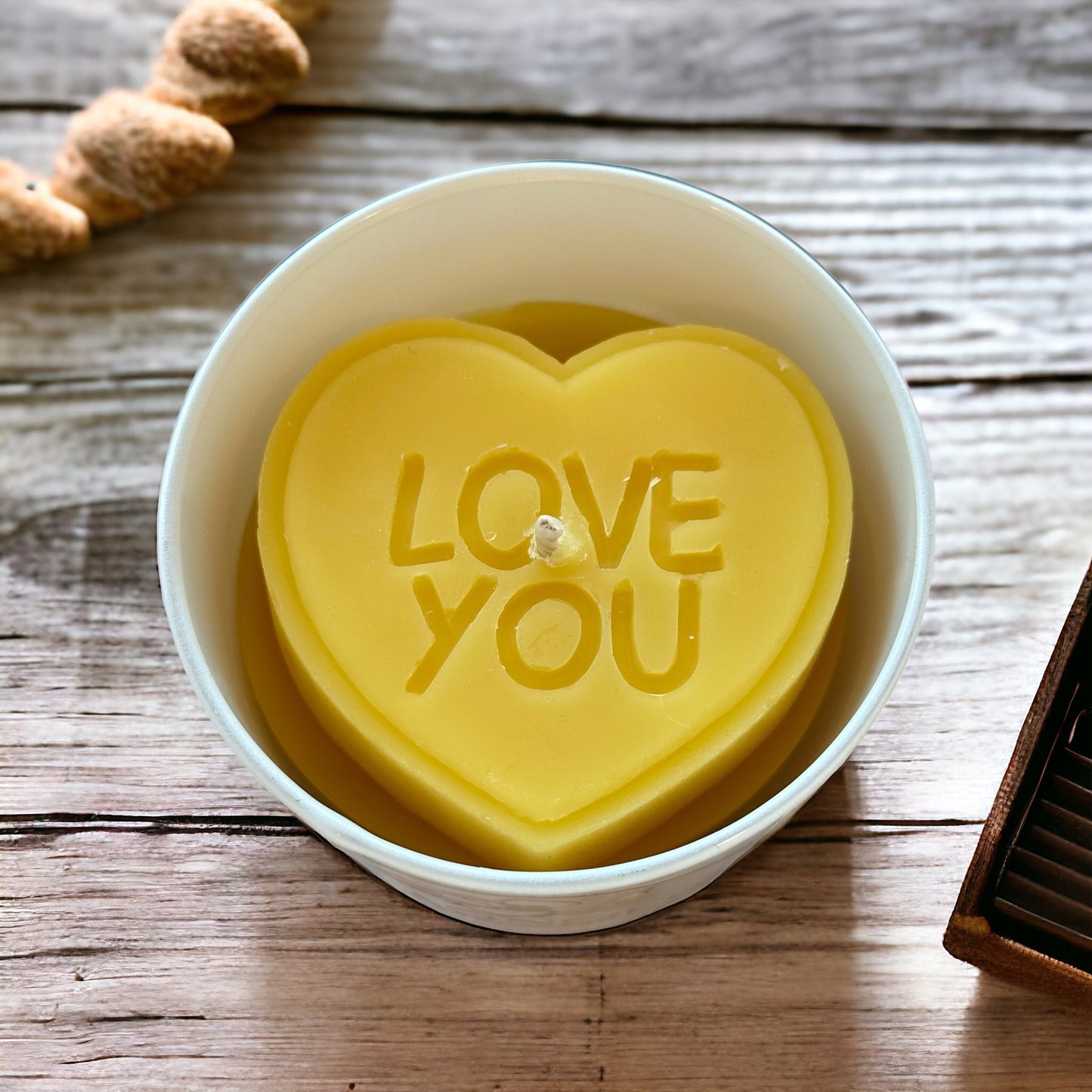 Love You Unscented Organic Beeswax Aromatherapy Heart Gift Candle Jar 8OZ |  Sweet Honey Scent White Glass, for her and him,  Non-toxic