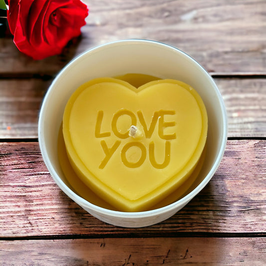 Love You Unscented Organic Beeswax Aromatherapy Heart Gift Candle Jar 8OZ |  Sweet Honey Scent White Glass, for her and him,  Non-toxic