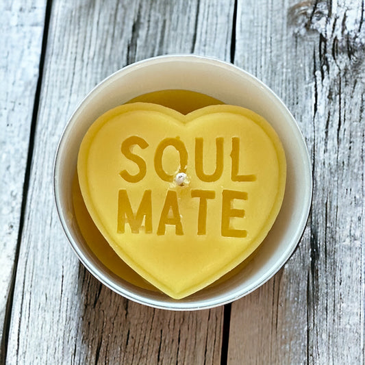 Soul Mate Candle Unscented Organic Beeswax Aromatherapy Heart Gift Candle Jar 8OZ |  Sweet Honey Scent White Glass, for her and him,  BFF Love, Non-toxic