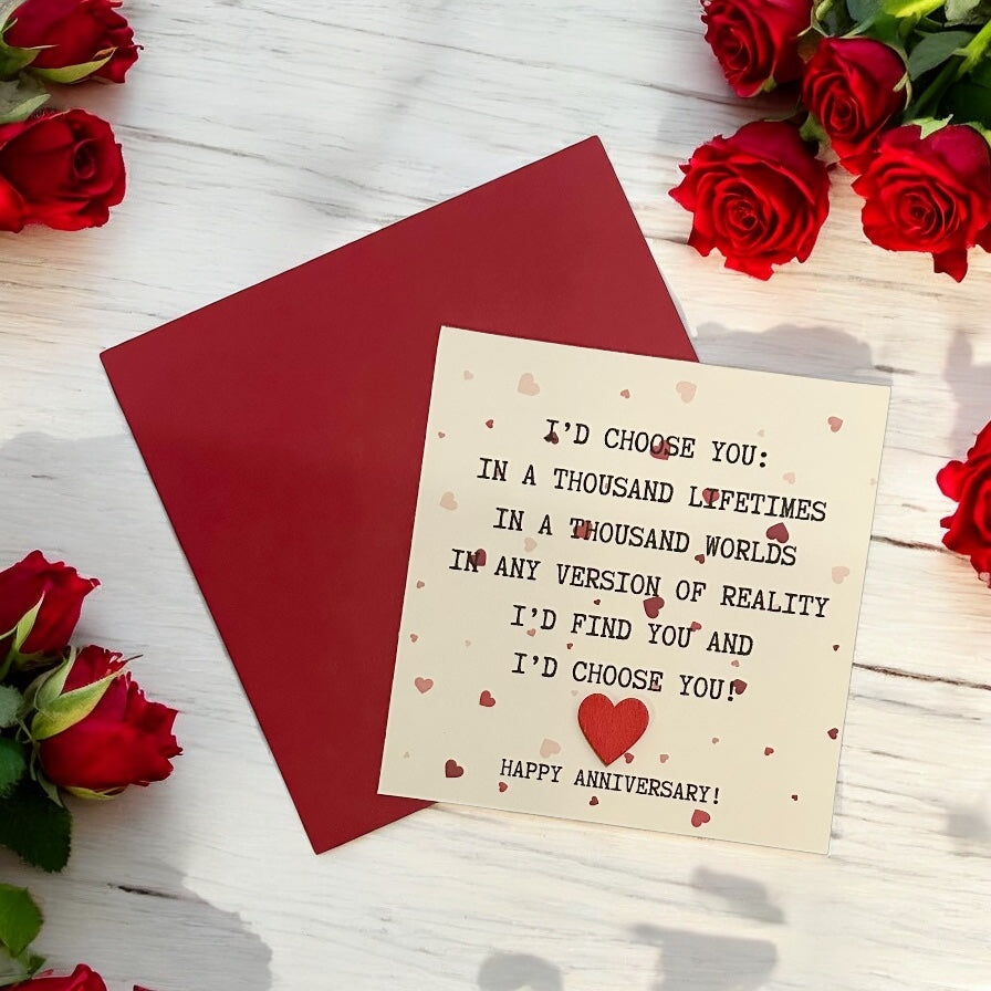 Romantic Anniversary Card | Fine Art card for him and her, I’d choose you, Love Letter, Romantic Note, Couple Gifts, Handmade in USA