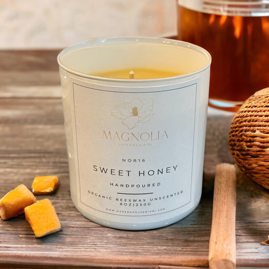 Bestseller! 8OZ Sweet Honey Unscented Jar Candle Organic Local Beeswax Aromatherapy Scented Handpoured | White Glass Jar Gift for Him / Her