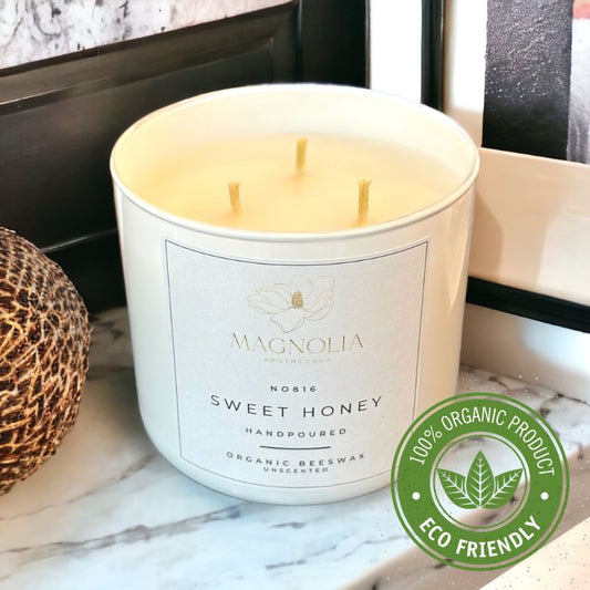 Unscented Organic Beeswax Aromatherapy Candle 16OZ Sweet Honey | Sustainable, Eco-friendly, Non-Toxic and Purifying | Clean &  Hypo-allergenic Jar Candle| Handpoured