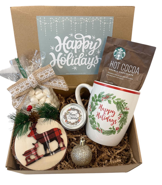 Happy Holiday Christmas Hug in a Mug Gift Box | Hot Cocoa & Marshmallows Surprise, Winter Wishes, Hanukkah Care Hygge Present Custom