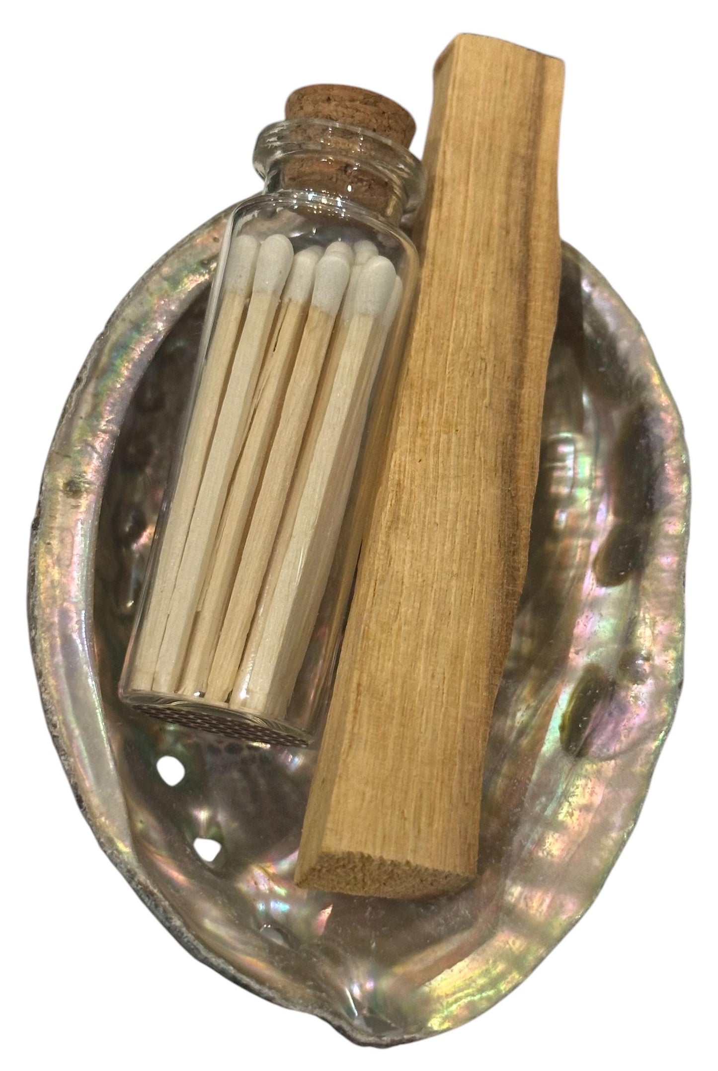 Palo Santo Stick & Large Abalone Shell Set| Natural Smudge Bowl Incense Burner for Sage Cleansing with Mini Matches Glass Jar Spiritual Gift