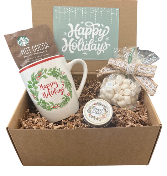 Holiday Hug in a Mug Gift Box Small | Hot Cocoa & Marshmallows Surprise, Holiday Wishes, Christmas Hanukkah Care Hygge Present | Custom Card