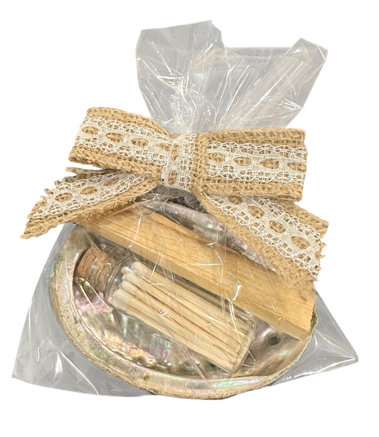 Palo Santo Stick & Large Abalone Shell Set| Natural Smudge Bowl Incense Burner for Sage Cleansing with Mini Matches Glass Jar Spiritual Gift