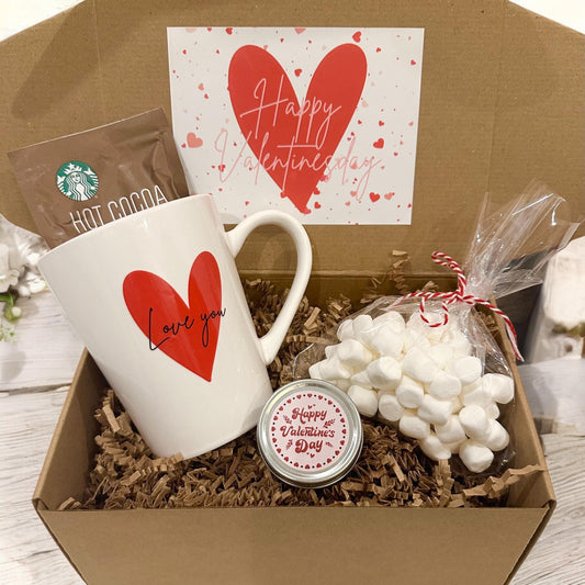 Valentines Day Love you Gift Box | Hot Chocolate Marshmallows Mini Candle, Galentines Present, Romantic, Couple Gifts, Thinking of You
