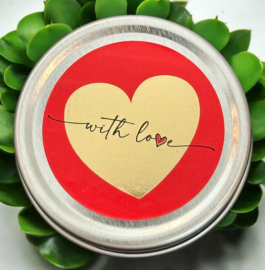 Mini Candle Gift “with Love” | Heart Candle Vanilla Scented Tea Lights in Silver Tin, Small Present Sending Love Valentines Day, Birthday