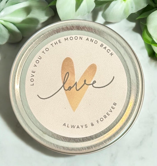 Mini Candle Gift Love you to the moon and back, always and forever | Heart Candle Vanilla Scented Tea Lights in Silver Tin, Small Present