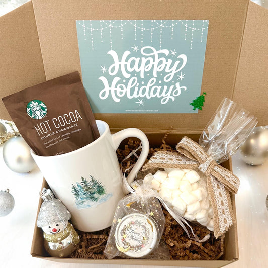 Winter Holiday Hug in a Mug Gift Box Small | Hot Cocoa & Marshmallows Surprise, Holiday Wishes, Christmas Hanukkah Care Hygge Present Custom