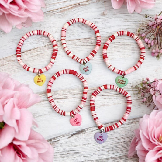Valentines Day Conversation Heart Bracelet, Love Romantic Present, Charms Valentines Day, Couples Gift Girlfriend Soulmate Pink Red White