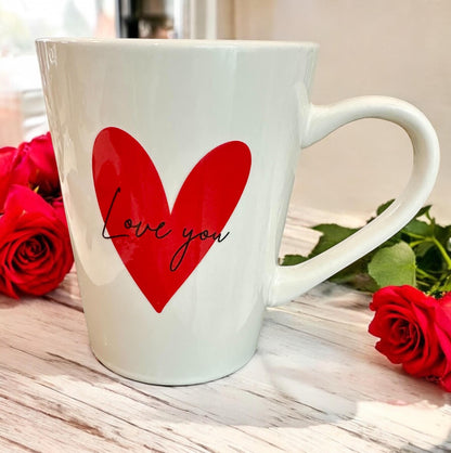 Love you Valentines Heart Mug | Unique 12oz Hot Chocolate Coffee Tea, Sending Love, Valentine's Day, Romantic Couples Gift, Friends Present
