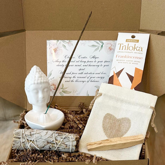 New Year, new Beginnings, Smudge & Cleanse Gift Box Palo Santo, Sage, Buddha Incense Spiritual Energy Cleansing Meditation Ritual Self Care
