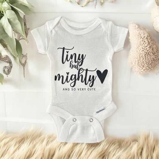Preemie Tiny but Mighty and So Very Cute Onesie for Premature Babygirl Babyboy. Micro Newborn Body, Soft Cotton White with Print. NICU Gift.