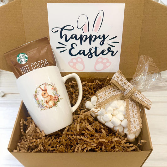 Happy Easter Vintage Hug in a Mug Gift Set – Adorable Bunny Mug, Hot Chocolate, Present Care Box | Hot Cocoa & Marshmallows Surprise