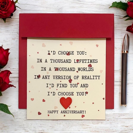 Romantic Anniversary Day Card | Anniversary card for him and her, I’d choose you, Love Letter, Romantic Note, Couple Gifts, Handmade in USA