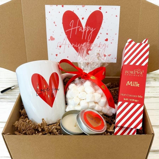 Happy Anniversary Gift Box | Love You Mug, Hot Chocolate Marshmallows Hug in a Mug Galentines Present, Romantic, Couple Gifts, Girlfriend