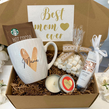 Mother’s Day Gift Box| Unique Mama Ceramic Mug, Hot Cocoa, Marshmallows & Hand Cream | Gift for Mom, New Mom Present, Mama’s Cozy Gift Box