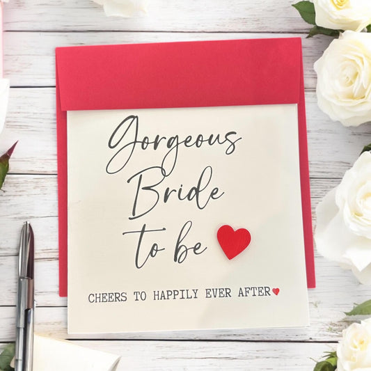 Gorgeous Bride-to-Be Fine Art Greeting Card – Elegant Creme Linen Cardstock with Red Envelope, Bridal Shower, Brides Gift, BFF, Bridesmaid