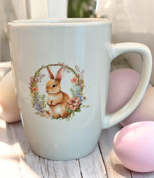 Easter Vintage Bunny Ceramic Mug 12oz – Cute Spring Coffee Hot Chocolate Cocoa Cup, Easter Brunch Basket Decor Gift, Kids Present Bunnies
