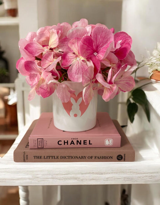 Spring Flower Vase Decor Entryway Artificial Hydrangea Pink & White Gift, Hostess Present Home Decoration Sideboard Shelves Present for Her